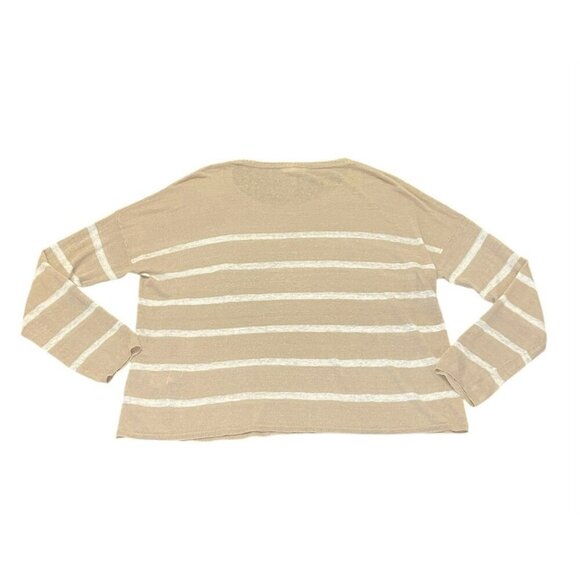 Eileen Fisher Top Organic Linen Striped Tan White Long Sleeve Size Medium Read* - Picture 2 of 8